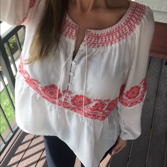 Santuary Tops - NWT Linen Crochet Boho Pheasant Top Size S